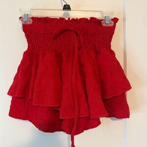 Red Smocked Ruffle Shorts – XS